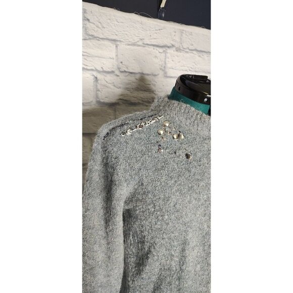 KOLOR Knits Womens Pullover Sweater Gray Heathered Long Sleeve Beads Crew Neck M - Picture 4 of 7